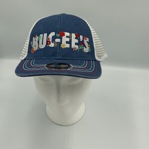 BUC-EES Ponytail Trucker Hat Blue and White Floral NWT